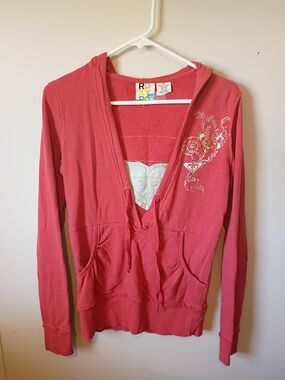 VTG Roxy Y2K Surf Hoodie with Embroidered Heart Graphic Logo